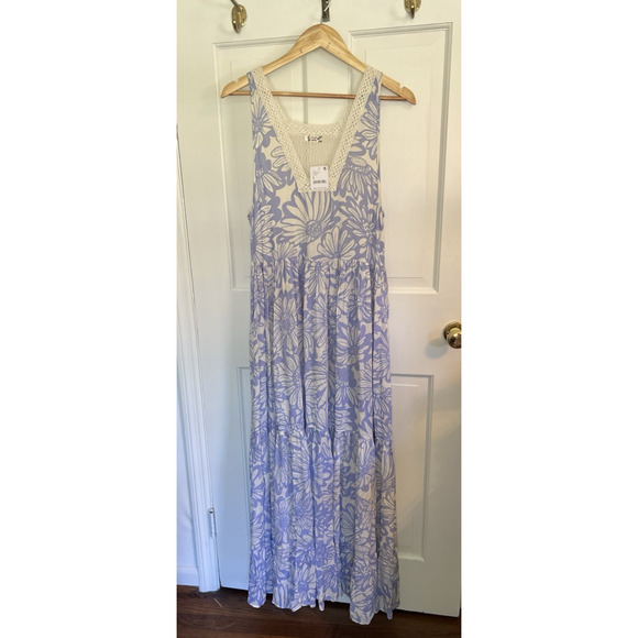 FREE PEOPLE Intimately Free Small Tiers For You Maxi Dress Cornflower Combo NWT - Picture 4 of 15